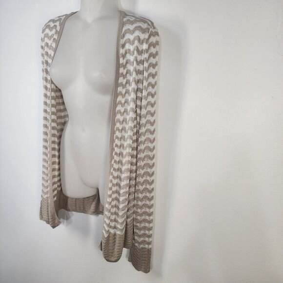 Ann Taylor LOFT Cardigan Sweater XS White Beige Chevron Open Front Open Knit - Picture 4 of 10